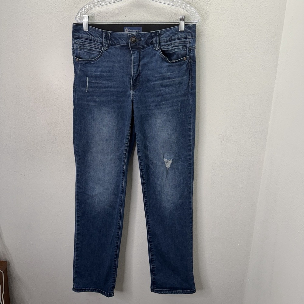 Democracy Jeans Womens Size 14 Blue Ab Solution Skinny Ankle Stretch Distressed